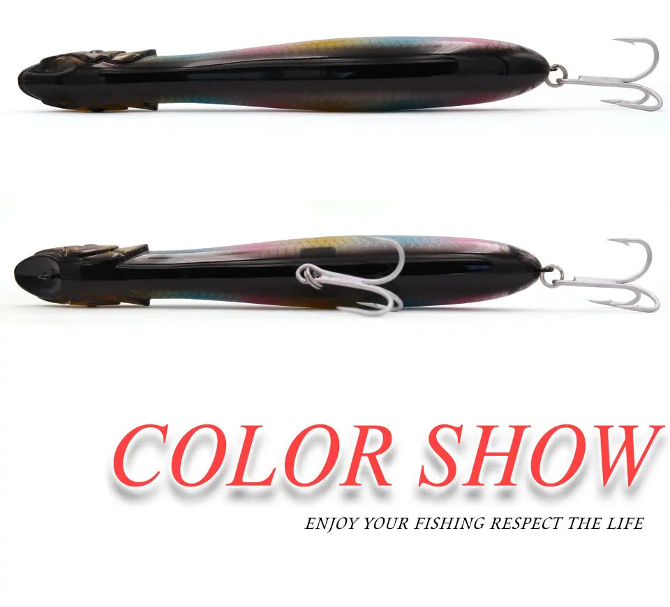 TacklePRO PO09 Popper Topwater Snake Head Floating Wobbler 100mm/120mm/135mm 11g/17g/26g Fishing Lure Sea Bass Pike Bait Peche