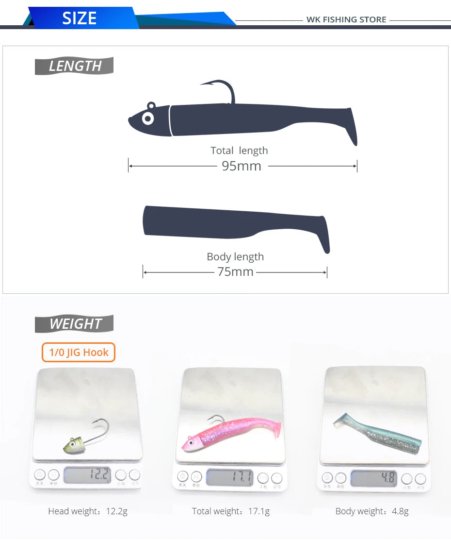 Seabass Fishing Lure Kit at 6cm 7.5cm 9cm 11.5cm 14.5cm Soft Lure Paddle Tail with Kinds Jig Head Inshore Jigging Soft Bait