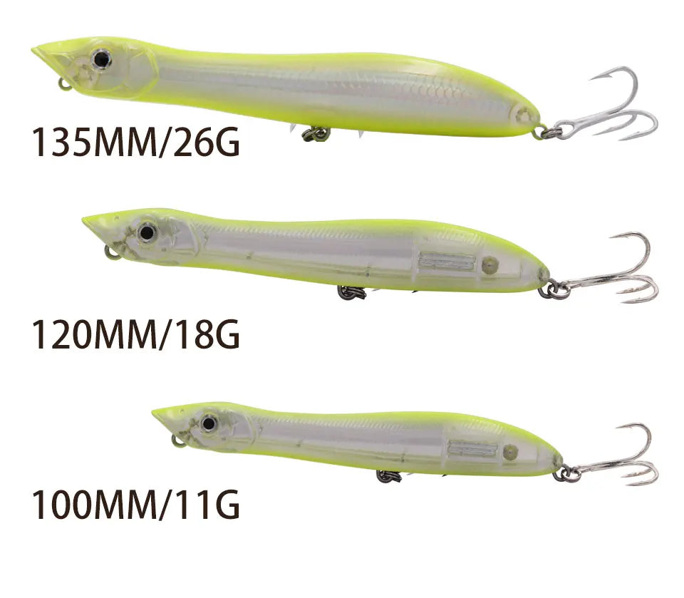 TacklePRO PO09 Popper Topwater Snake Head Floating Wobbler 100mm/120mm/135mm 11g/17g/26g Fishing Lure Sea Bass Pike Bait Peche