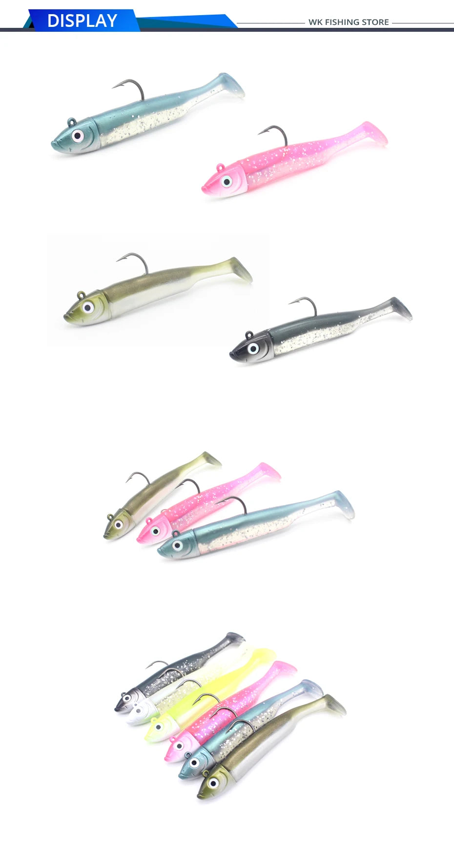 Seabass Fishing Lure Kit at 6cm 7.5cm 9cm 11.5cm 14.5cm Soft Lure Paddle Tail with Kinds Jig Head Inshore Jigging Soft Bait
