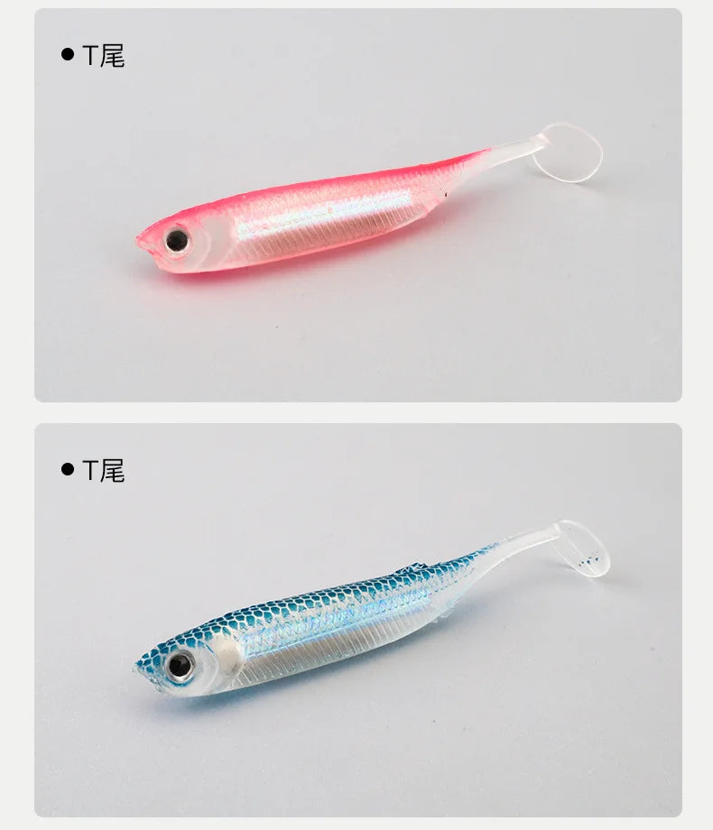 6.5cm 7.2cm 9.3cm PVC Soft Bait with Glow Sticks T-tail/Curly Tail/Straight Tail Bass Lures Luminous Soft Lure