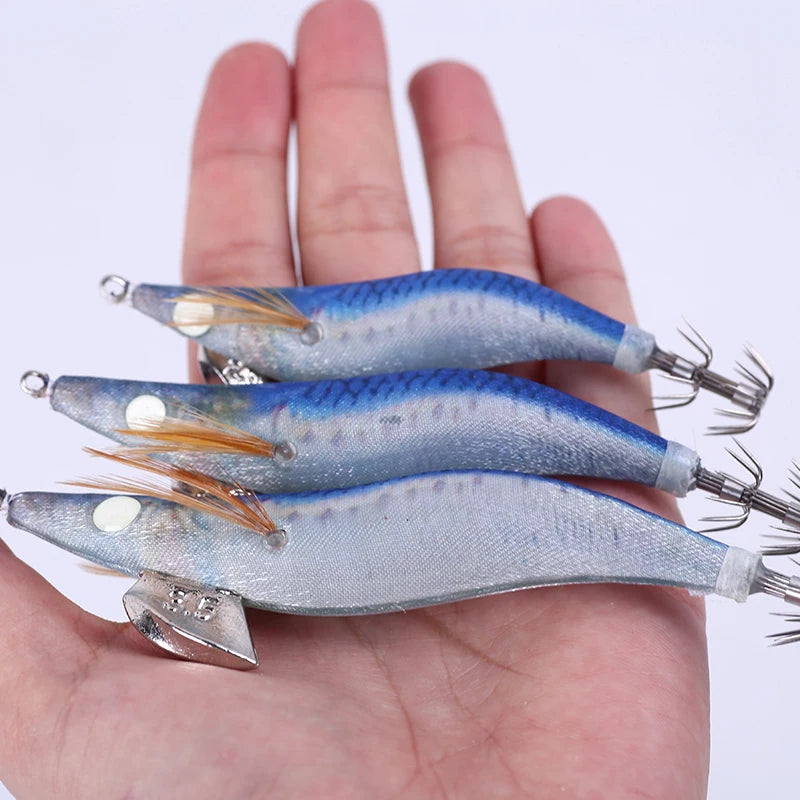 2.5# 3.0# 3.5# Luminous Eye EGI Squid Jig Lure Wooden Shrimp Baits Cuttlefish Octopus Glow Fishing Lure