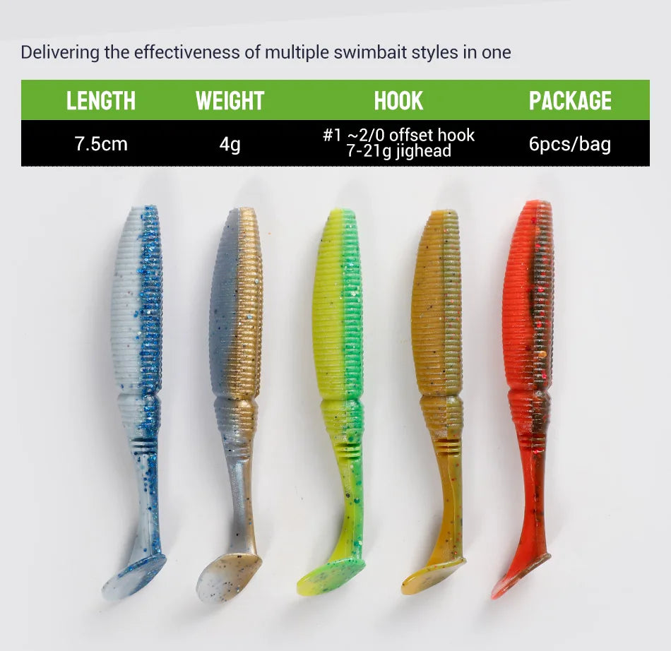 Bassland Soft Lure 75mm 4g Paddle Tail Drive Shad Double Color Artificial Wobblers Bass Pike Leurre Souple