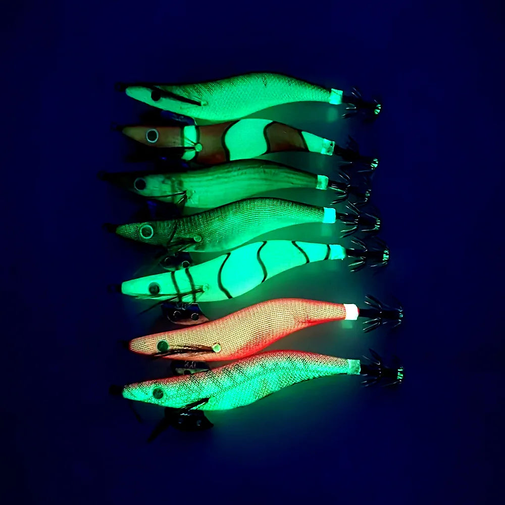 10 Colors One Set Plastic Live Bait Bag Luminous Shrimp Lure Bionic Bait Glow Squid 2.0# 2.5# 3.0#