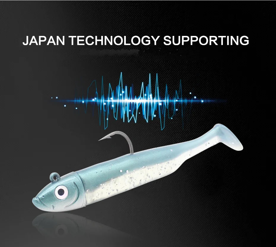 Seabass Fishing Lure Kit at 6cm 7.5cm 9cm 11.5cm 14.5cm Soft Lure Paddle Tail with Kinds Jig Head Inshore Jigging Soft Bait