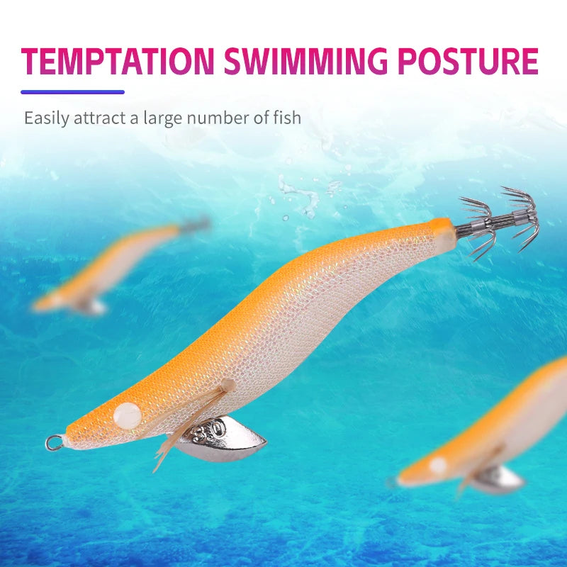2.5# 3.0# 3.5# Luminous Eye EGI Squid Jig Lure Wooden Shrimp Baits Cuttlefish Octopus Glow Fishing Lure