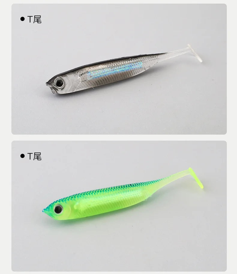 6.5cm 7.2cm 9.3cm PVC Soft Bait with Glow Sticks T-tail/Curly Tail/Straight Tail Bass Lures Luminous Soft Lure