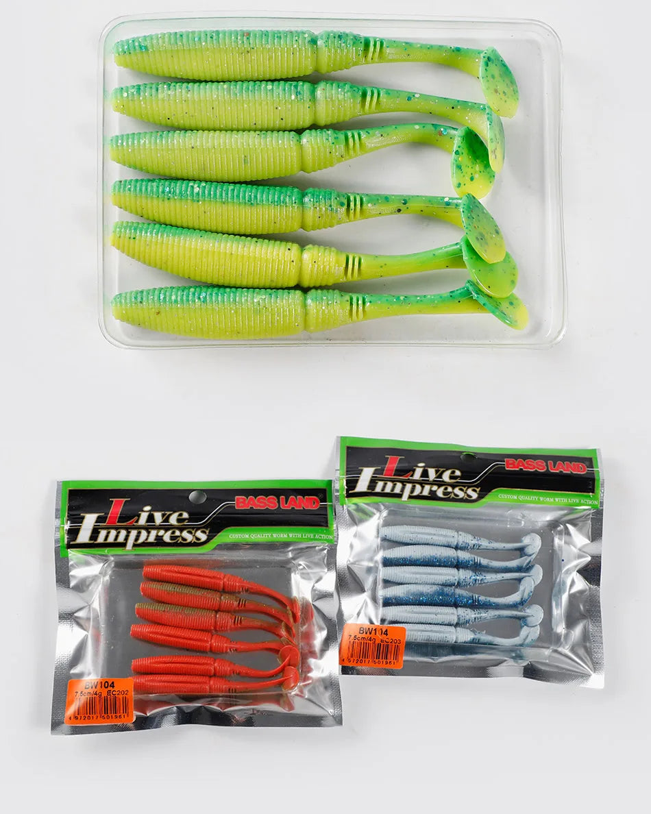 Bassland Soft Lure 75mm 4g Paddle Tail Drive Shad Double Color Artificial Wobblers Bass Pike Leurre Souple