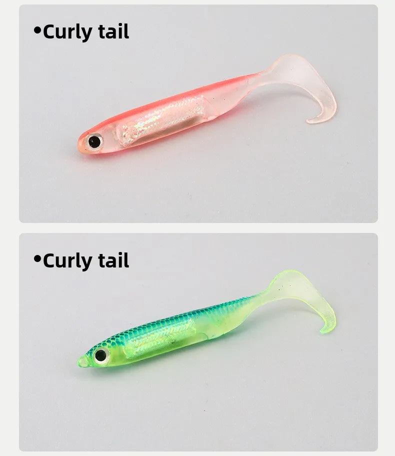 6.5cm 7.2cm 9.3cm PVC Soft Bait with Glow Sticks T-tail/Curly Tail/Straight Tail Bass Lures Luminous Soft Lure