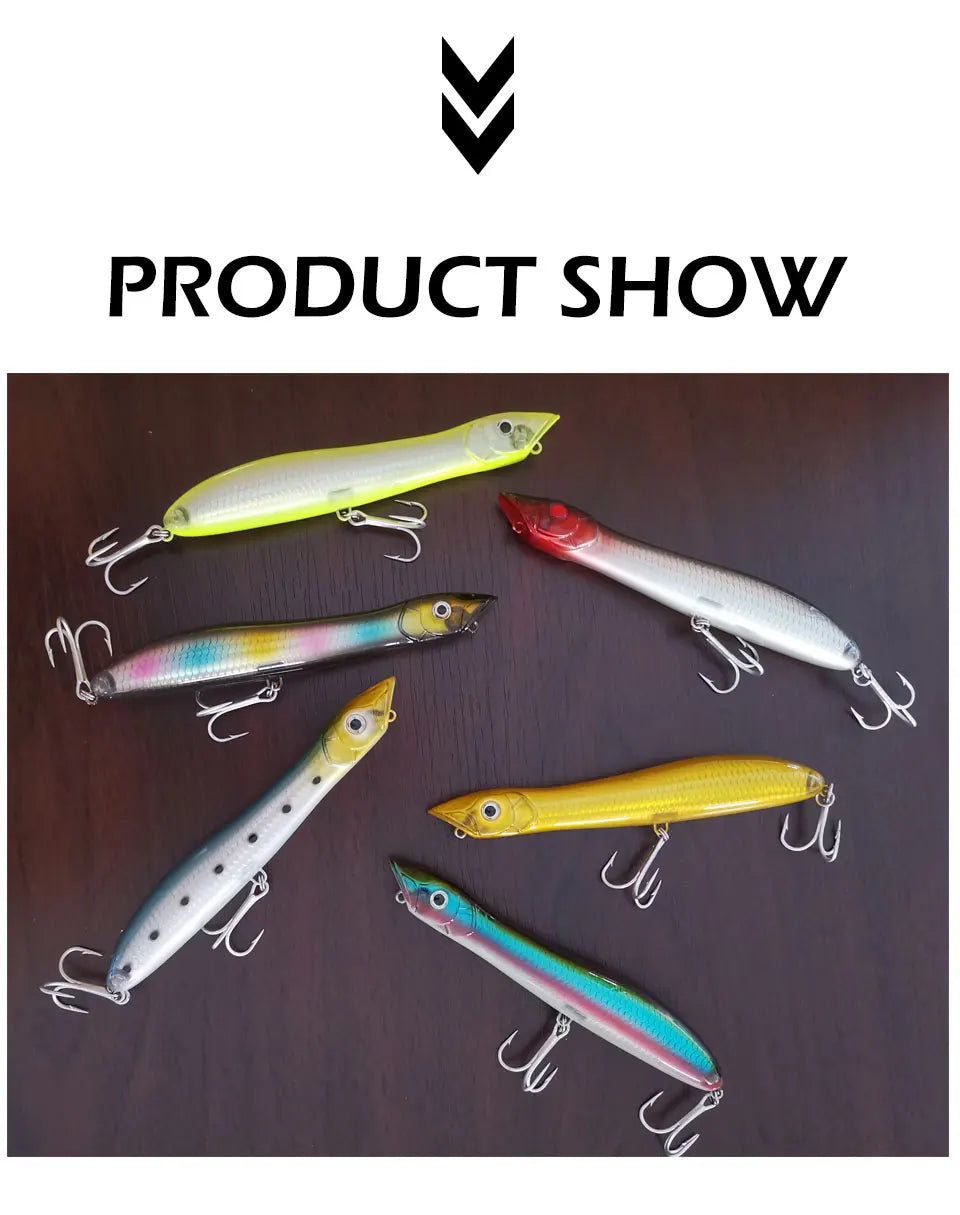 TacklePRO PO09 Popper Topwater Snake Head Floating Wobbler 100mm/120mm/135mm 11g/17g/26g Fishing Lure Sea Bass Pike Bait Peche