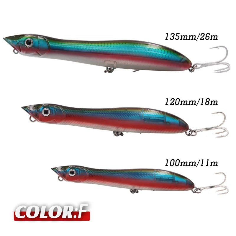 TacklePRO PO09 Popper Topwater Snake Head Floating Wobbler 100mm/120mm/135mm 11g/17g/26g Fishing Lure Sea Bass Pike Bait Peche