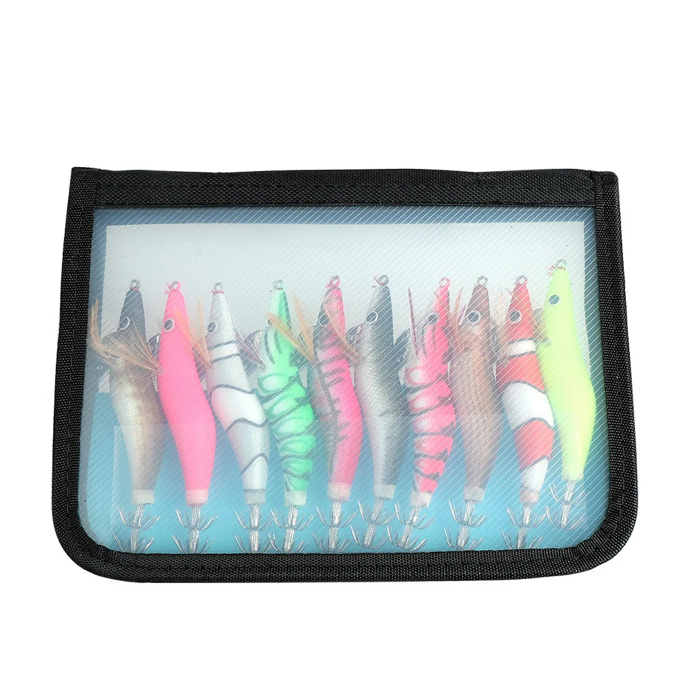 10 Colors One Set Plastic Live Bait Bag Luminous Shrimp Lure Bionic Bait Glow Squid 2.0# 2.5# 3.0#