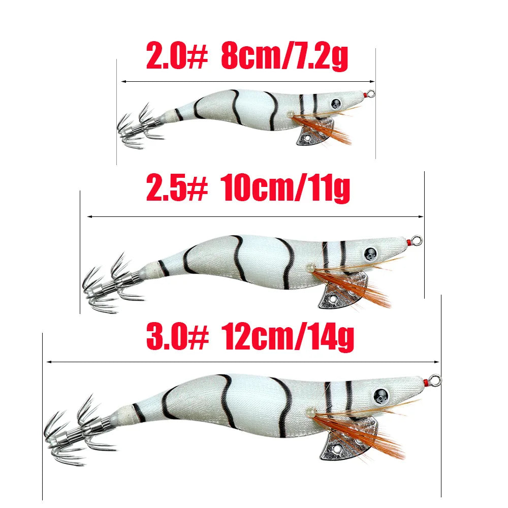 10 Colors One Set Plastic Live Bait Bag Luminous Shrimp Lure Bionic Bait Glow Squid 2.0# 2.5# 3.0#