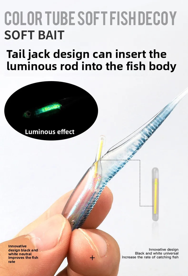 6.5cm 7.2cm 9.3cm PVC Soft Bait with Glow Sticks T-tail/Curly Tail/Straight Tail Bass Lures Luminous Soft Lure