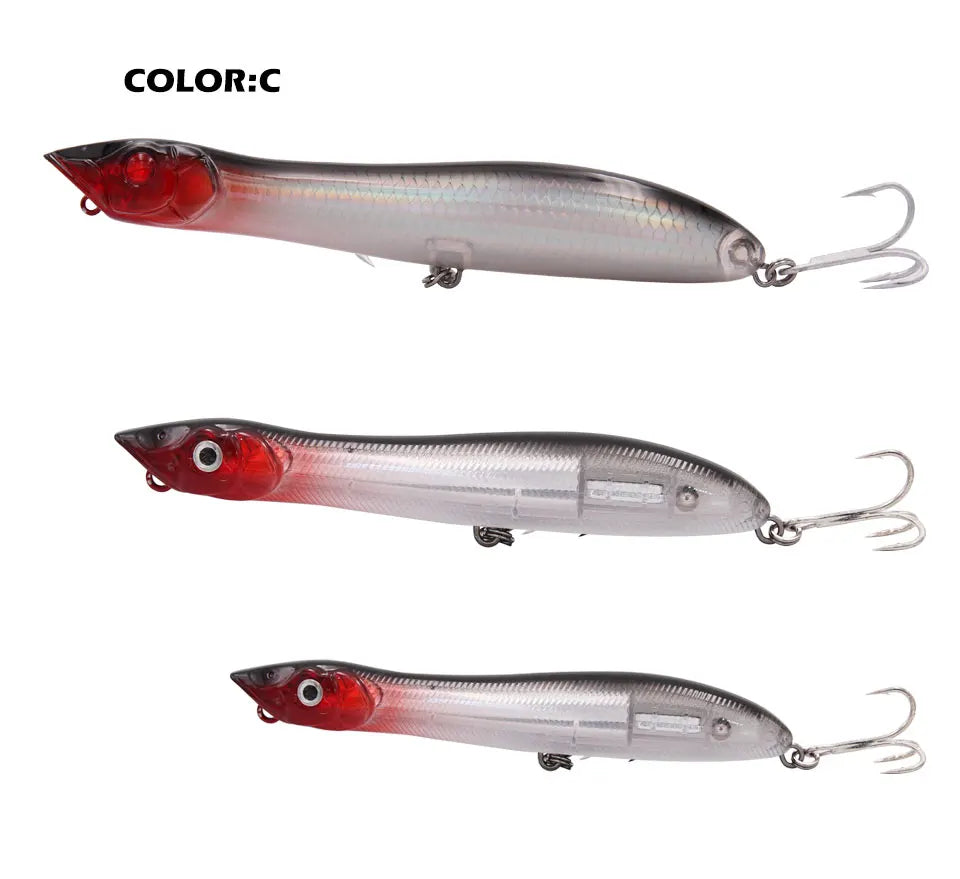 TacklePRO PO09 Popper Topwater Snake Head Floating Wobbler 100mm/120mm/135mm 11g/17g/26g Fishing Lure Sea Bass Pike Bait Peche