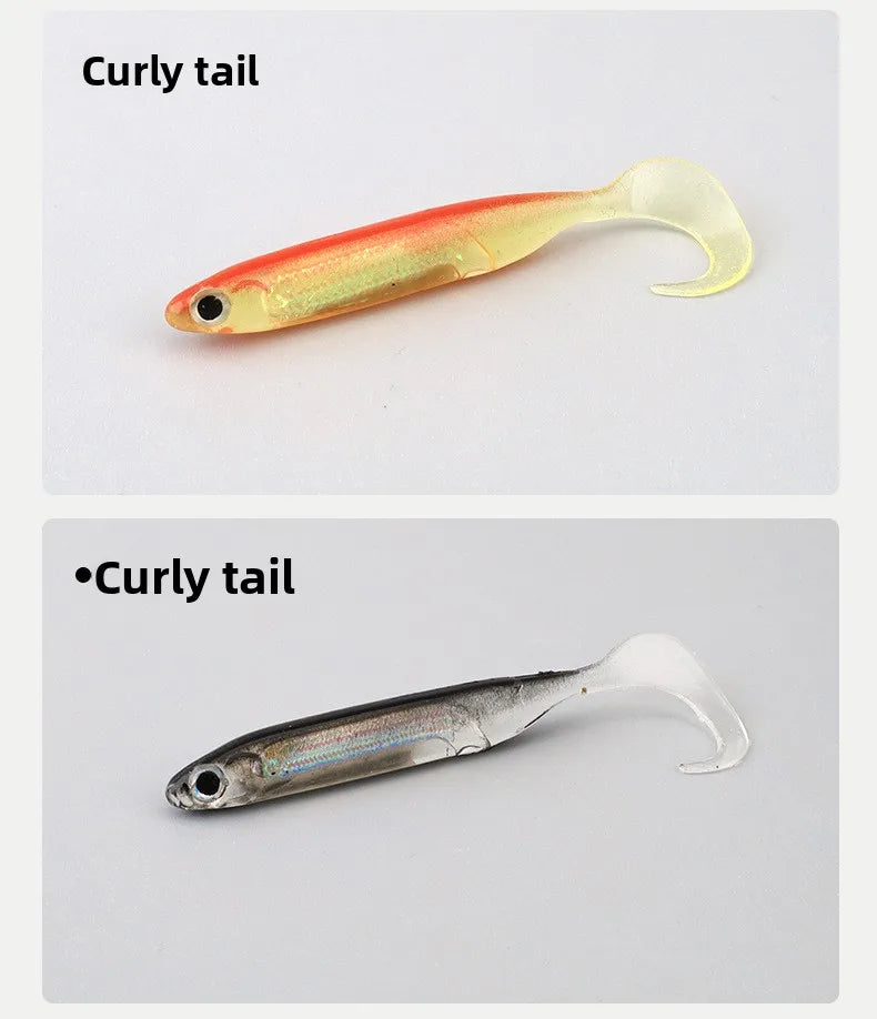 6.5cm 7.2cm 9.3cm PVC Soft Bait with Glow Sticks T-tail/Curly Tail/Straight Tail Bass Lures Luminous Soft Lure