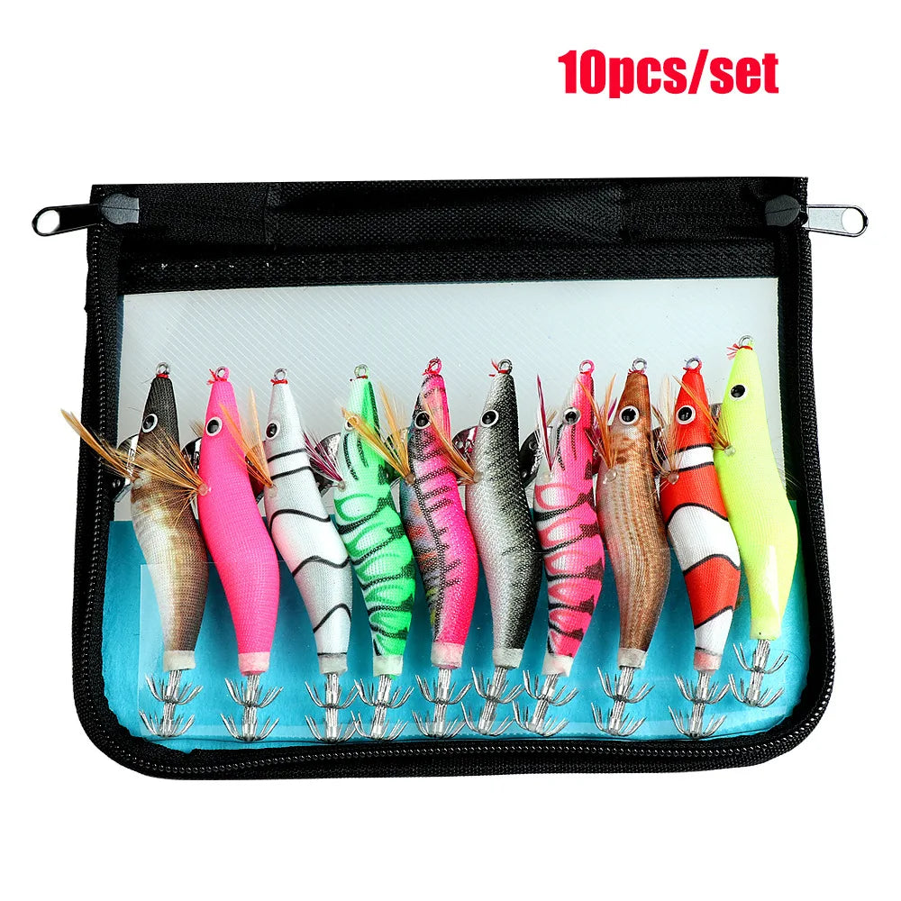 10 Colors One Set Plastic Live Bait Bag Luminous Shrimp Lure Bionic Bait Glow Squid 2.0# 2.5# 3.0#