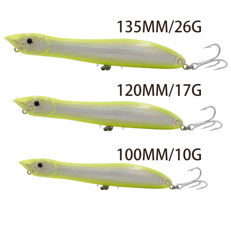TacklePRO PO09 Popper Topwater Snake Head Floating Wobbler 100mm/120mm/135mm 11g/17g/26g Fishing Lure Sea Bass Pike Bait Peche