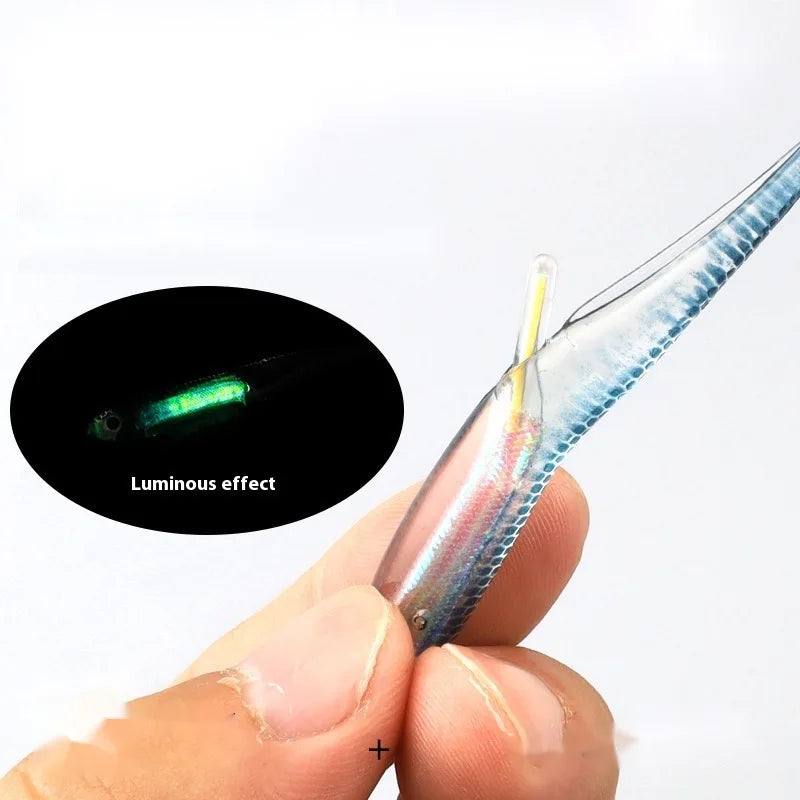 6.5cm 7.2cm 9.3cm PVC Soft Bait with Glow Sticks T-tail/Curly Tail/Straight Tail Bass Lures Luminous Soft Lure