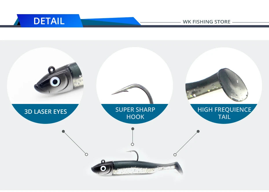 Seabass Fishing Lure Kit at 6cm 7.5cm 9cm 11.5cm 14.5cm Soft Lure Paddle Tail with Kinds Jig Head Inshore Jigging Soft Bait