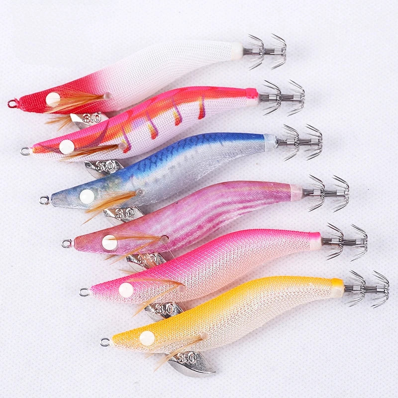 2.5# 3.0# 3.5# Luminous Eye EGI Squid Jig Lure Wooden Shrimp Baits Cuttlefish Octopus Glow Fishing Lure