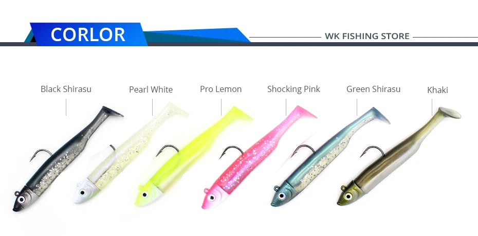 Seabass Fishing Lure Kit at 6cm 7.5cm 9cm 11.5cm 14.5cm Soft Lure Paddle Tail with Kinds Jig Head Inshore Jigging Soft Bait