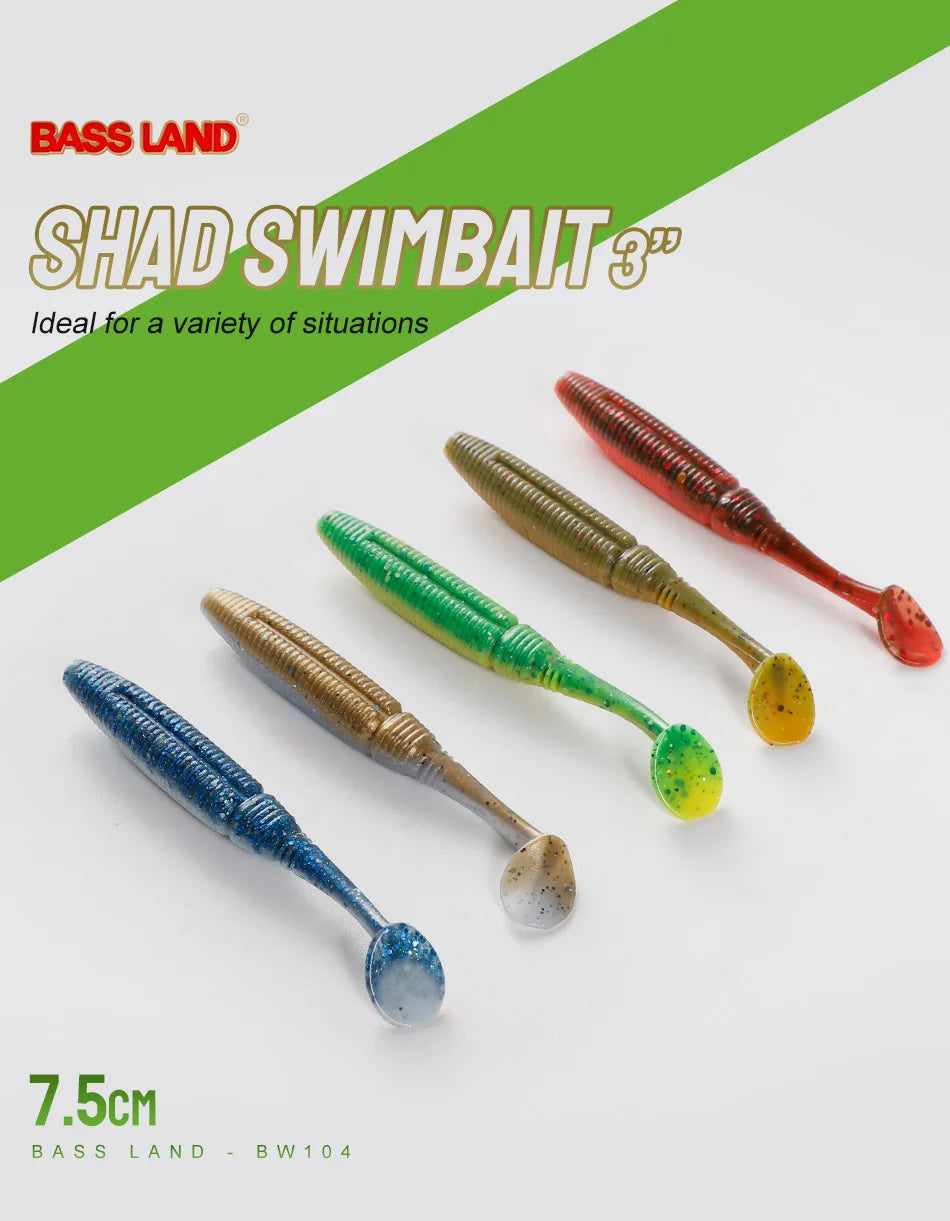 Bassland Soft Lure 75mm 4g Paddle Tail Drive Shad Double Color Artificial Wobblers Bass Pike Leurre Souple