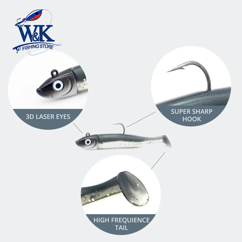 Seabass Fishing Lure Kit at 6cm 7.5cm 9cm 11.5cm 14.5cm Soft Lure Paddle Tail with Kinds Jig Head Inshore Jigging Soft Bait