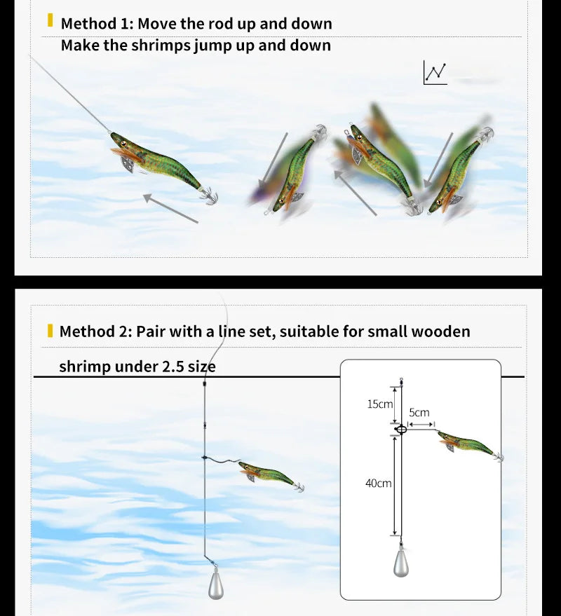 LHFSH Glow Squid Jigs 12G 15G 20G Simulation Shrimp Fishing Lure Wood Shrimp Jig Lure Saltwater Cuttlefish Octopus Tackle