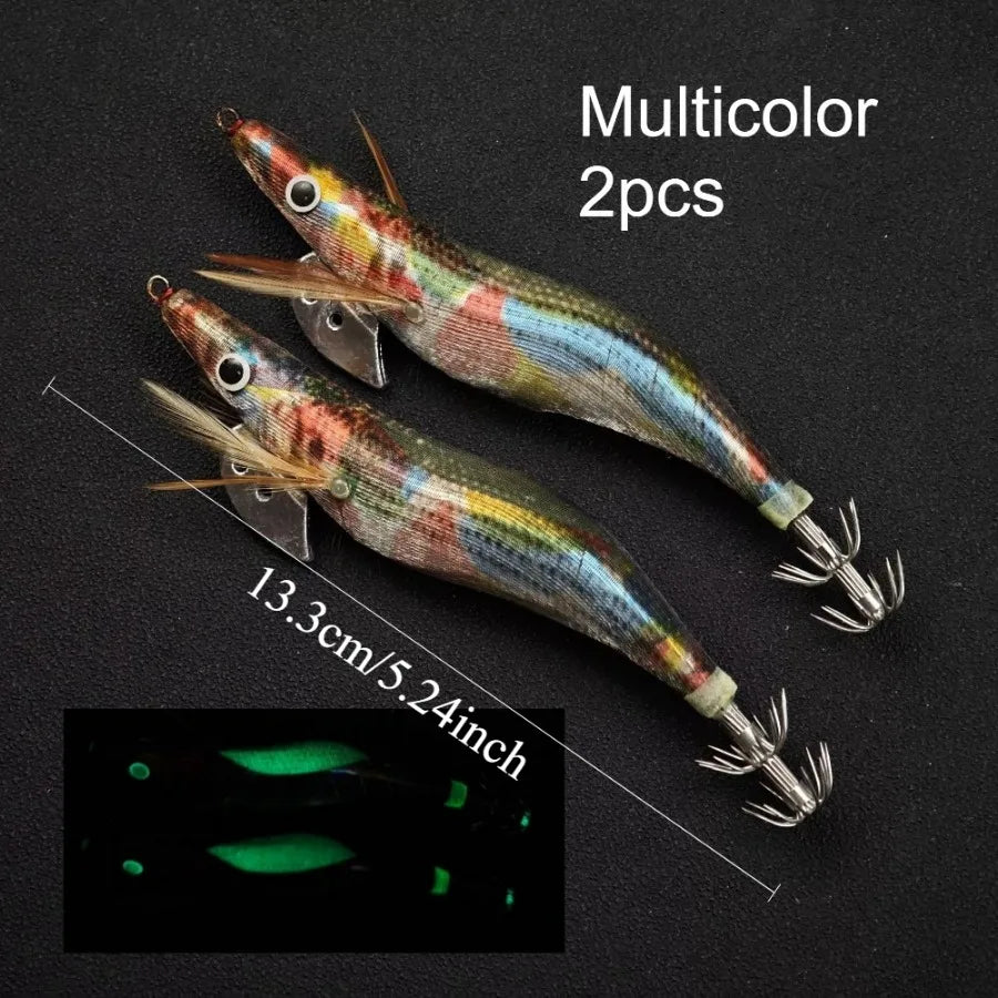 Kit 2 Turluttes Calamar Lumineux 13cm – Leurre Seiche/Poulpe