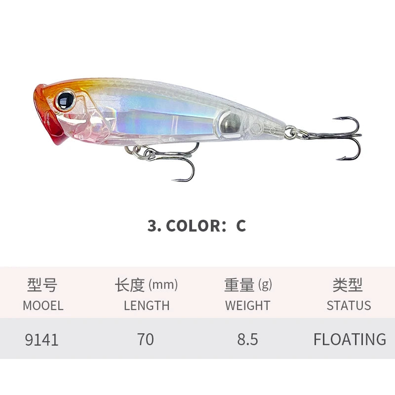 Popper Ripple 70mm 8,5g – Leurre Dur Topwater