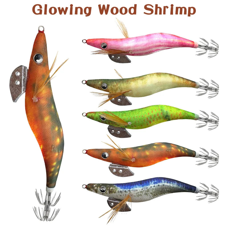 Aggie Webfoot Octopus Egi Fishing Lures Horizontal Luminous Cuttlefish Squid Jig Hook Wooden Shrimp Squid Bait 에기