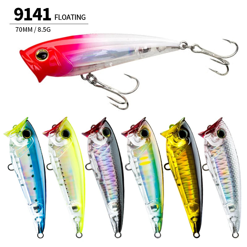 70F Popper Fishing Lure RIPPLE 70mm 8.5g Topwater Hard Bait For Bass Pike Long-cast Floating Wobbler Surface Leurre Peche