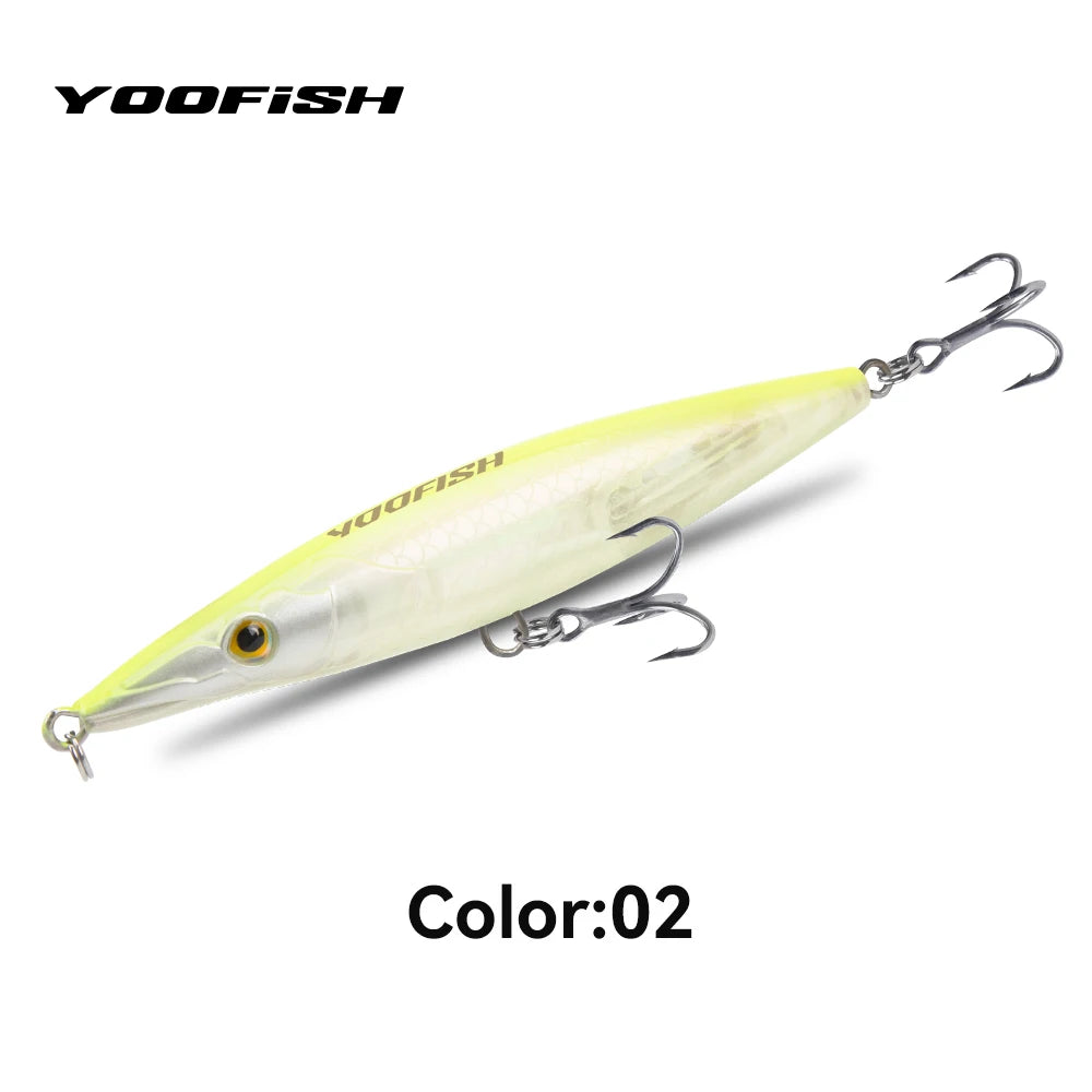 YOOFISH Pencil Flottant 90–150mm – Stickbait Topwater Bar/Brochet