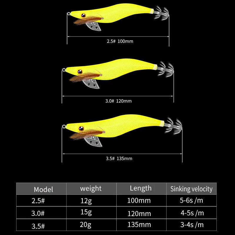 LHFSH Glow Squid Jigs 12G 15G 20G Simulation Shrimp Fishing Lure Wood Shrimp Jig Lure Saltwater Cuttlefish Octopus Tackle