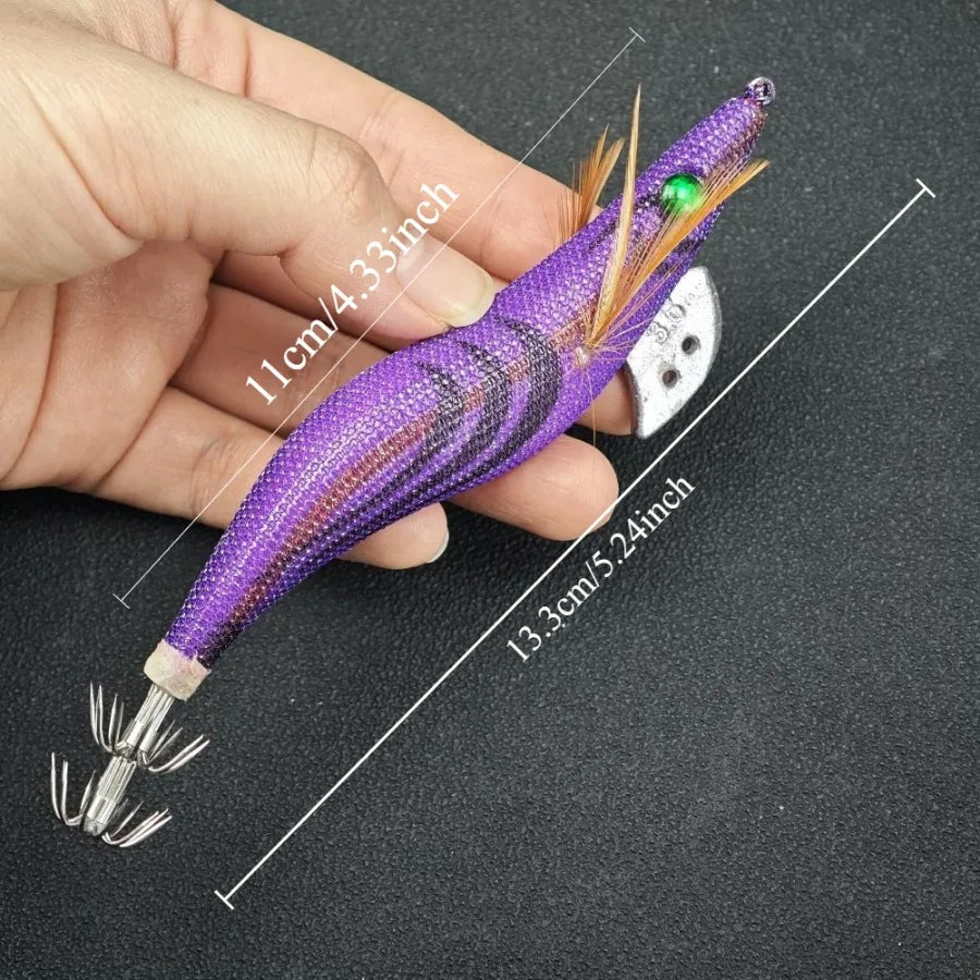2pcs/set Glow Squid Jigs Set 13cm Simulation Shrimp Fishing Lure 3.5# Wood Shrimp Jig Lure Saltwater Cuttlefish Octopus Tackle