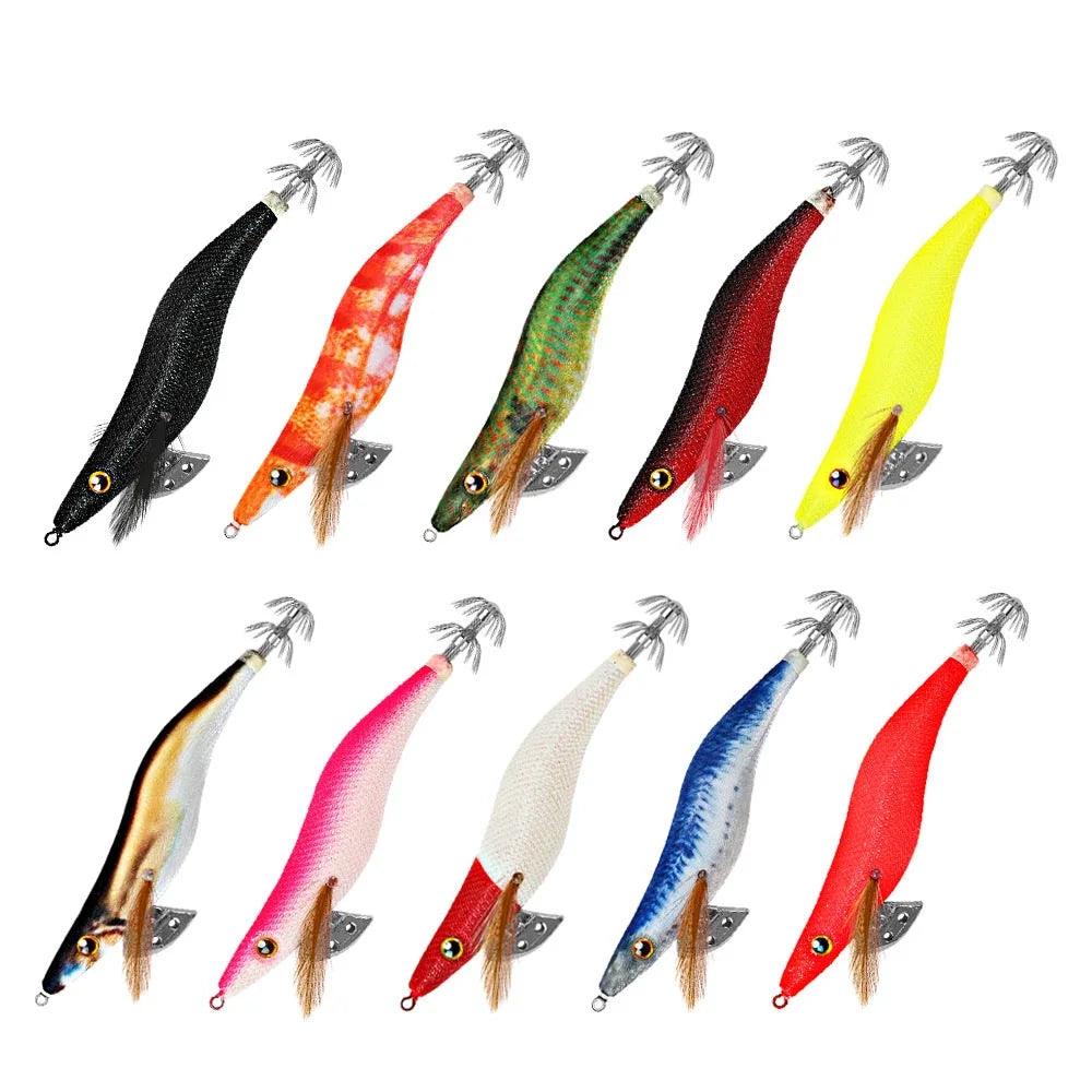 LHFSH Glow Squid Jigs 12G 15G 20G Simulation Shrimp Fishing Lure Wood Shrimp Jig Lure Saltwater Cuttlefish Octopus Tackle