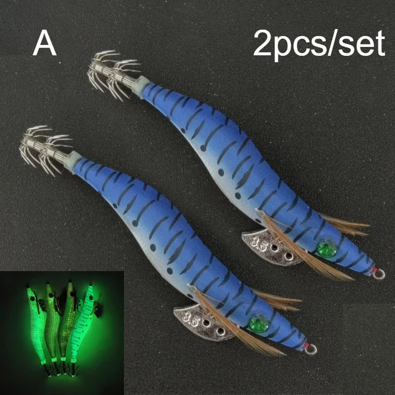 Ackibbik 2pcs Glow Shrimp Fishing Lures Saltwater 13cm Squid Jig Hook Sea Fishing Accessories Cuttlefish Shrimp Prawn Lures