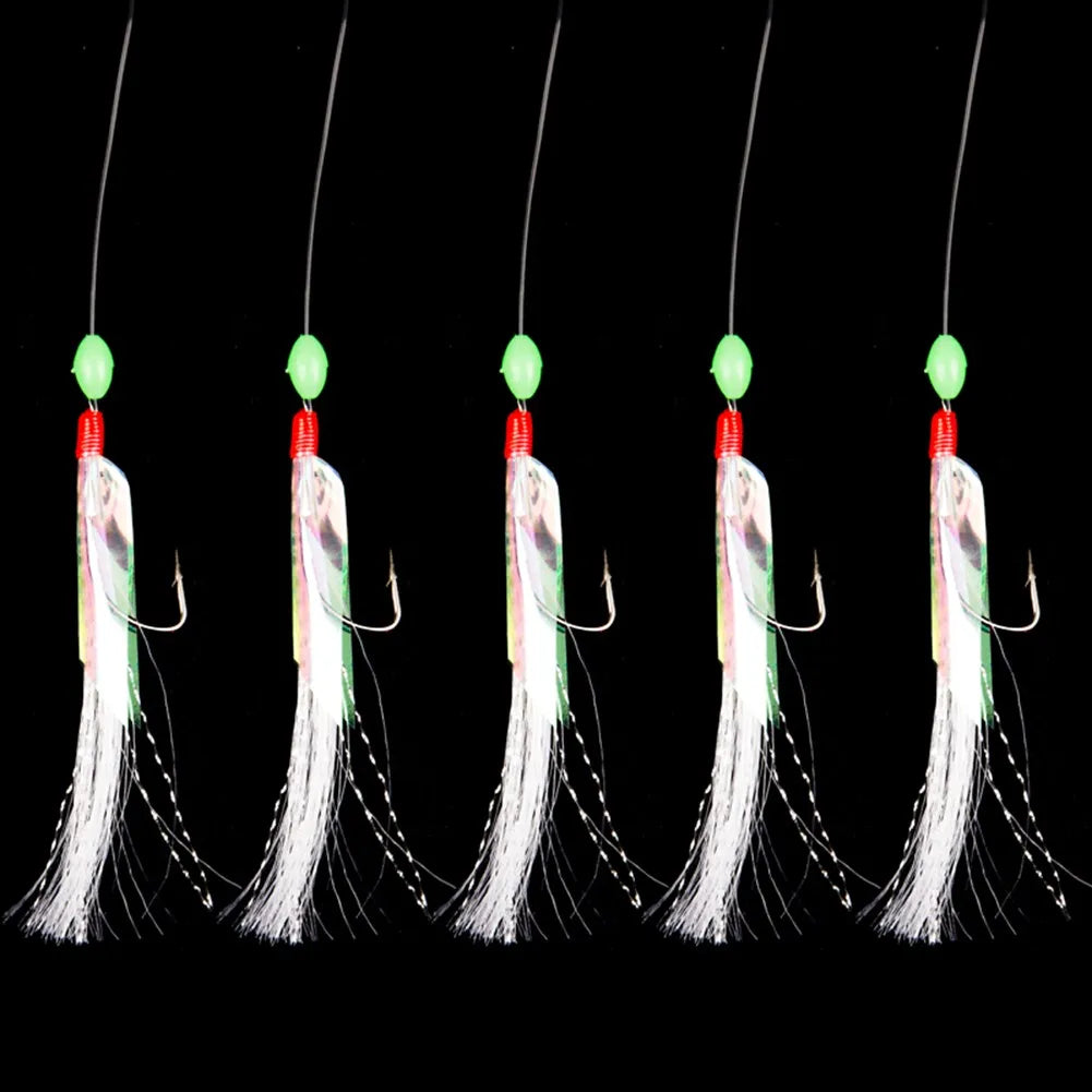 5pcs/Pack Sabiki Soft Fishing Lure Rigs Bait Jigs Lure Feather Lure Herring Bait Tackle For Mackerel Deep Sea Fishing Equipment