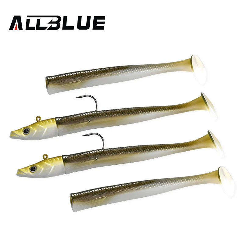 ALLBLUE Tidal Eely Shad 13cm 22g Soft Eel Fishing Lure Paddle Tail Jig Head Hook Vinyls Vibration Artificial Bait Saltwater Gear
