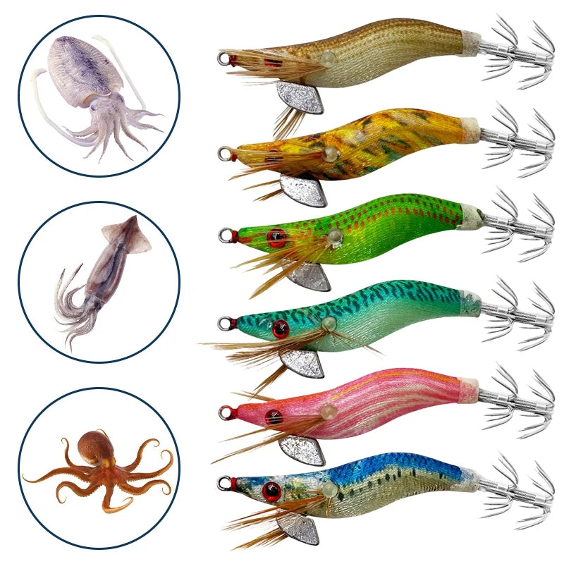 1/5pcs Aggie Squid Jig Lure Luminous Webfoot Octopus Egi Pattern Squid Shrimp Baits Cuttlefish Egi Fishing Lure Squid Hooks에기