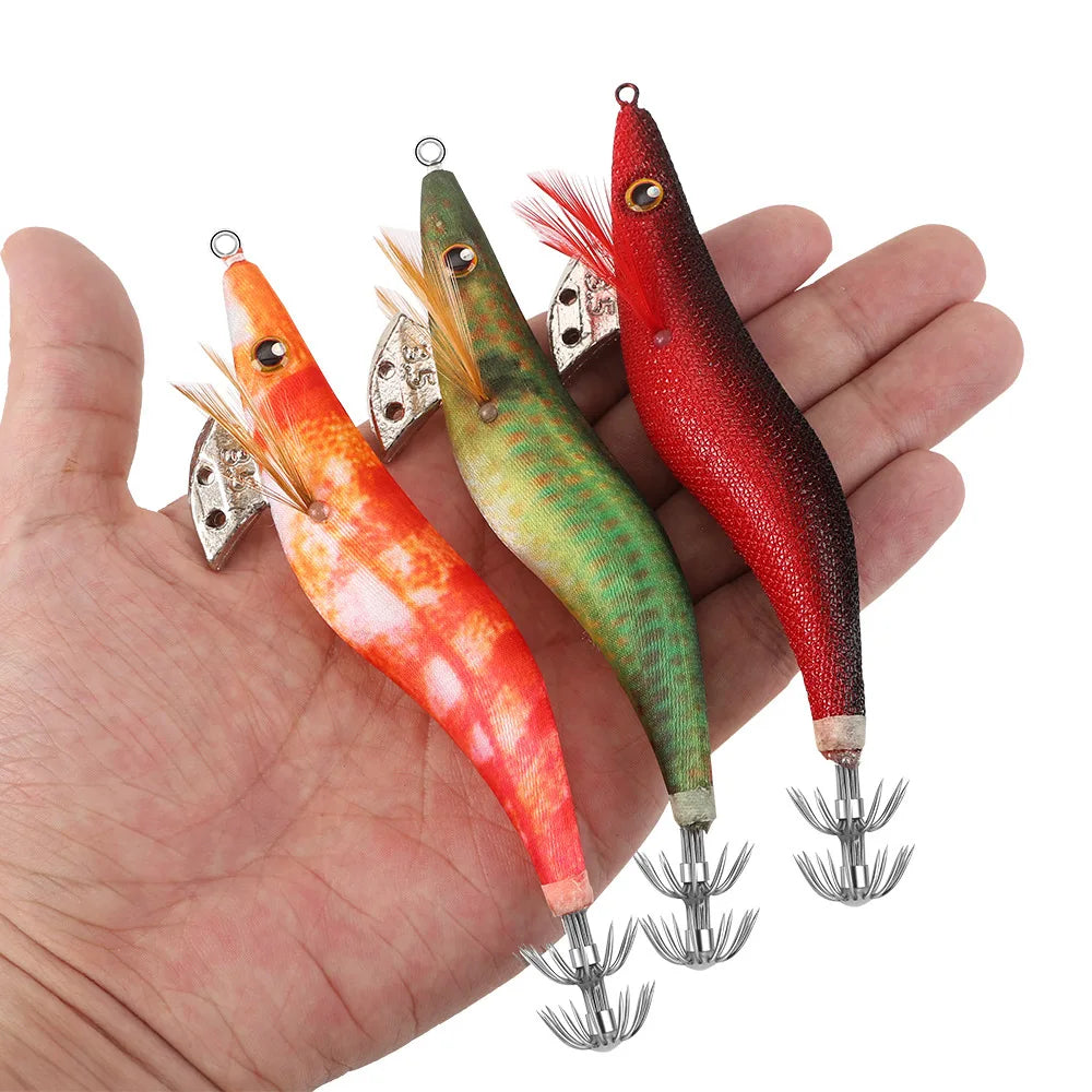 LHFSH Glow Squid Jigs 12G 15G 20G Simulation Shrimp Fishing Lure Wood Shrimp Jig Lure Saltwater Cuttlefish Octopus Tackle