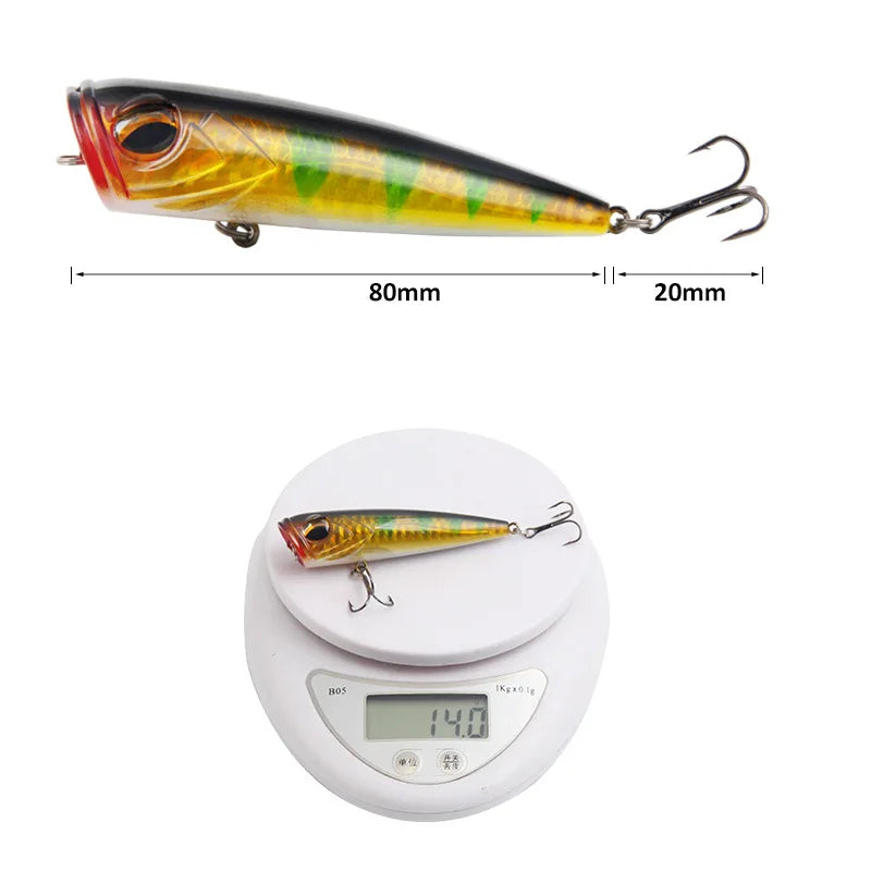 Popper Fishing Lure 80mm 14g Topwater Hard Bait Artificial Wobblers Superficial Fishing Tackle Double Hooks Surface Bait