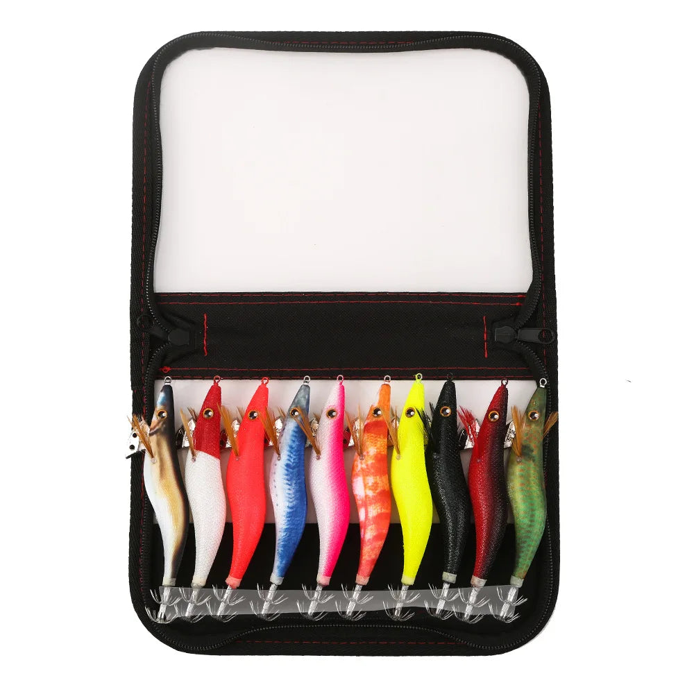 LHFSH Glow Squid Jigs 12G 15G 20G Simulation Shrimp Fishing Lure Wood Shrimp Jig Lure Saltwater Cuttlefish Octopus Tackle