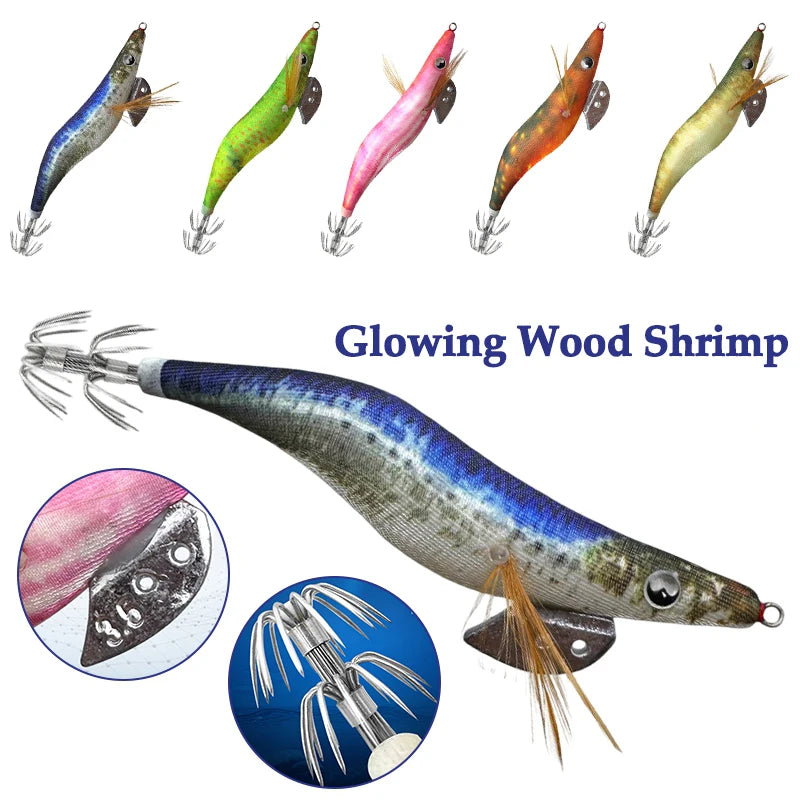 Aggie Webfoot Octopus Egi Fishing Lures Horizontal Luminous Cuttlefish Squid Jig Hook Wooden Shrimp Squid Bait 에기