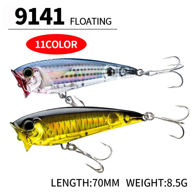 70F Popper Fishing Lure RIPPLE 70mm 8.5g Topwater Hard Bait For Bass Pike Long-cast Floating Wobbler Surface Leurre Peche