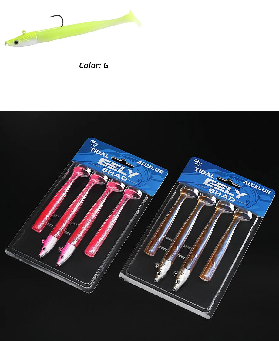 ALLBLUE Tidal Eely Shad 13cm 22g Soft Eel Fishing Lure Paddle Tail Jig Head Hook Vinyls Vibration Artificial Bait Saltwater Gear