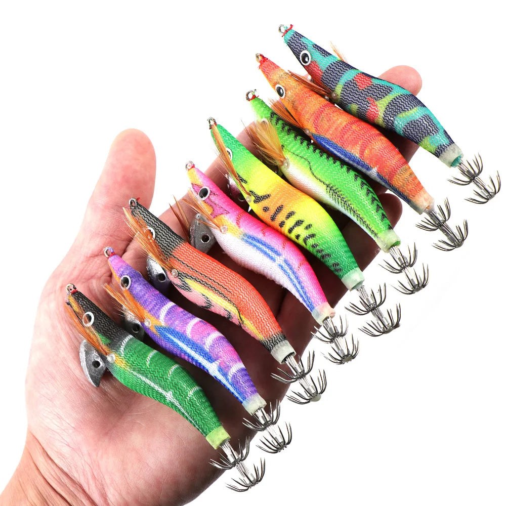 Artificial Squid Jig Luminous Wooden Shrimp 2.5# 3.0# 3.5# Squid Fishing Lure Noctilucent Squid Cuttlefish Lure For Octopus Fish