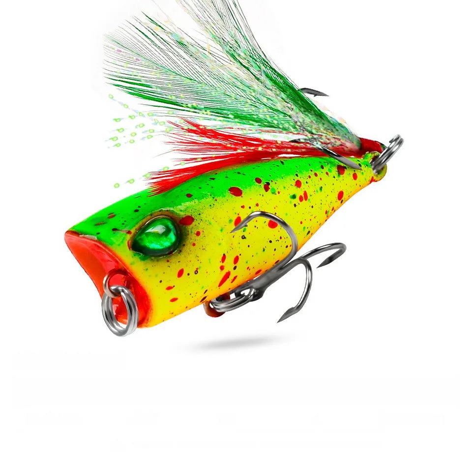Mini Popper Topwater Hard Bait 43mm 4g Fishing Lures Artificial Wobblers Plastic Tackle with Feather Hooks for Angling