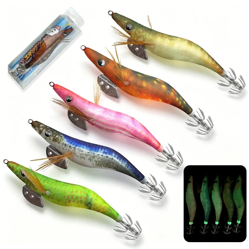 Aggie Webfoot Octopus Egi Fishing Lures Horizontal Luminous Cuttlefish Squid Jig Hook Wooden Shrimp Squid Bait 에기